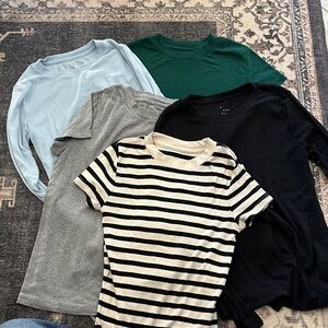 Lot of 5 a new day Women's Ribbed Tops in Black, Green, Gray, Blue, and Striped